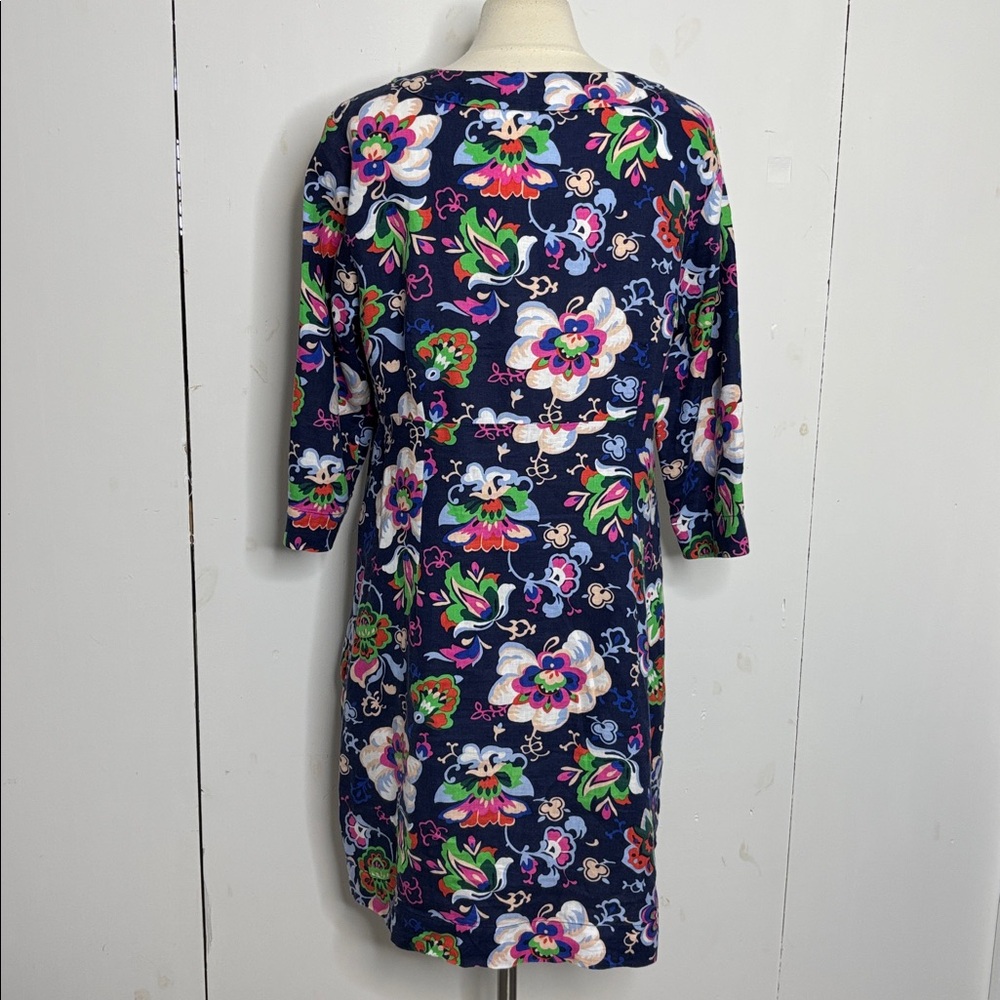 Boden navy blue floral linen shift dress size 14 long - Picture 6 of 10